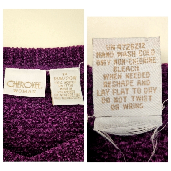 Cherokee 1X Purple Chenille V-Neck Sweater Cozy Soft Plush Plus Size - Picture 6 of 7